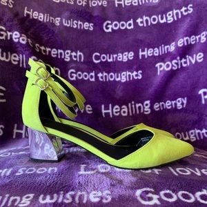 ASOS Neon Green Block Heel Shoes w Ankle Straps
